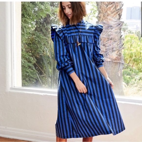 Clare V blue striped dress size S - Picture 2 of 9